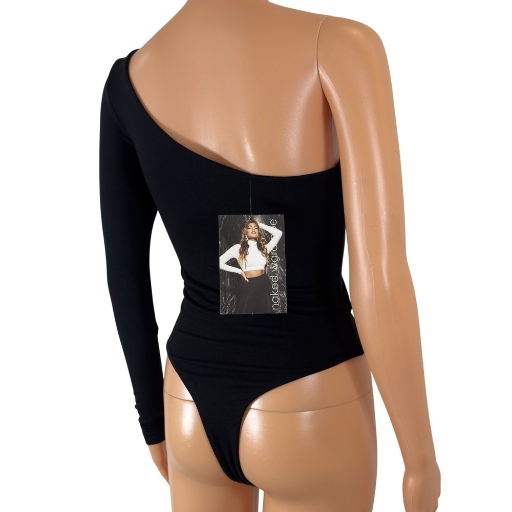 Naked Wardrobe One Shoulder Long Sleeve Bodysuit Black NW-B0062 Medium NWT - Picture 5 of 10